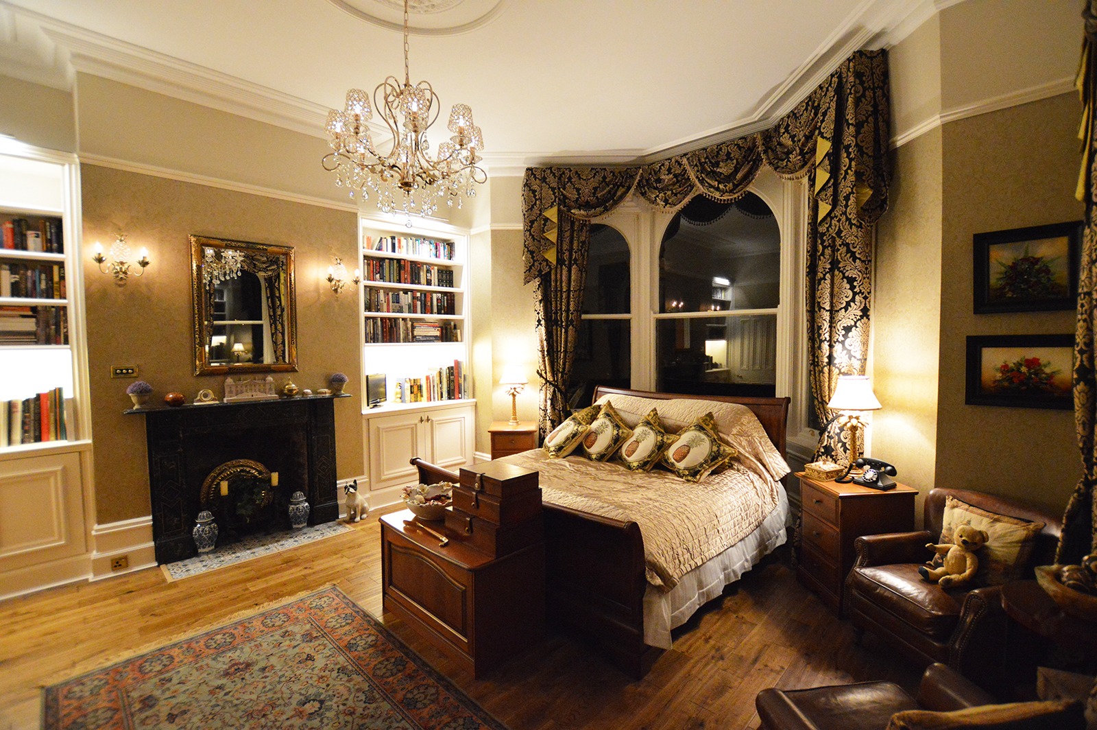 Restored bedroom interior at Moreby Hall
