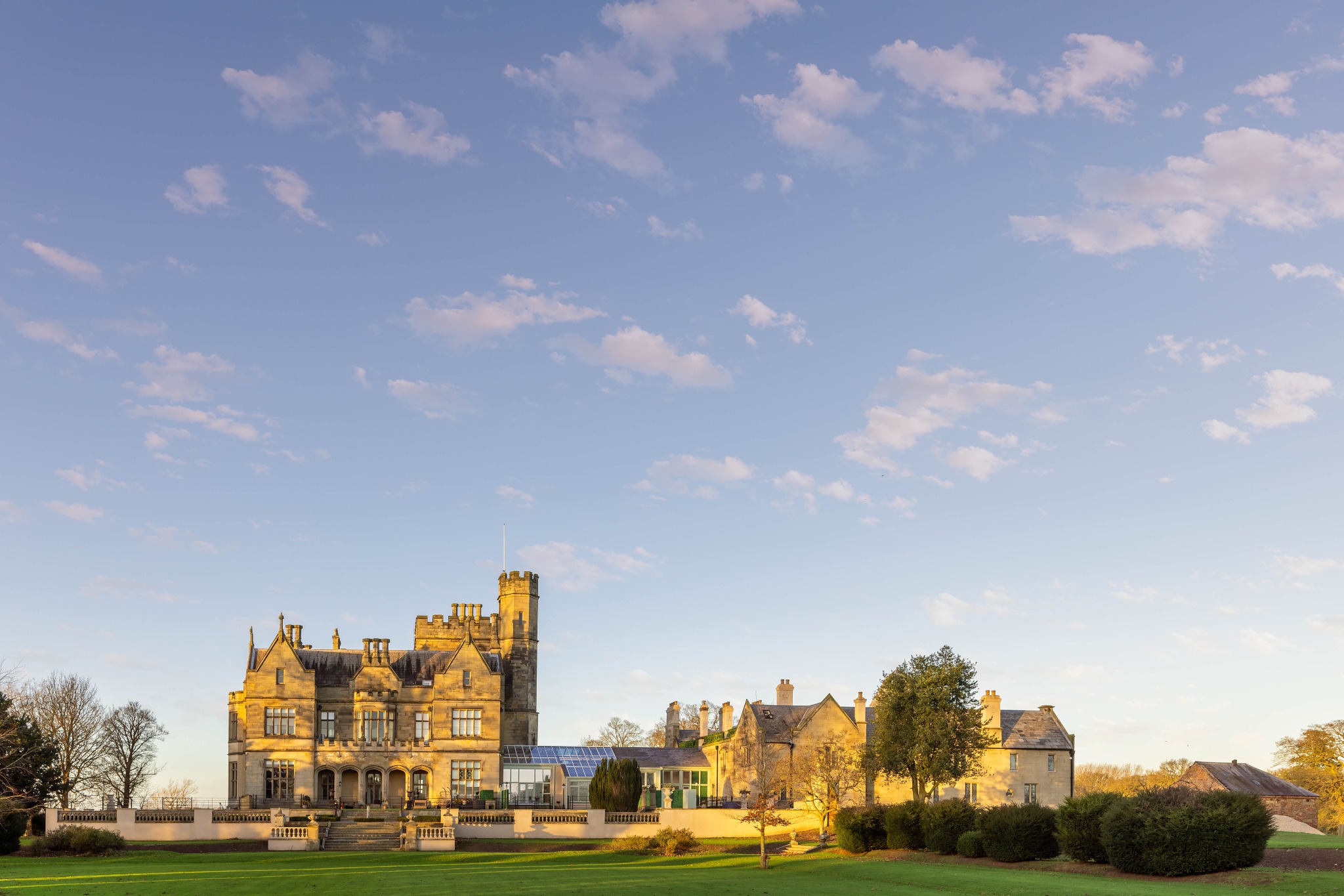 Moreby Hall in golden evening light