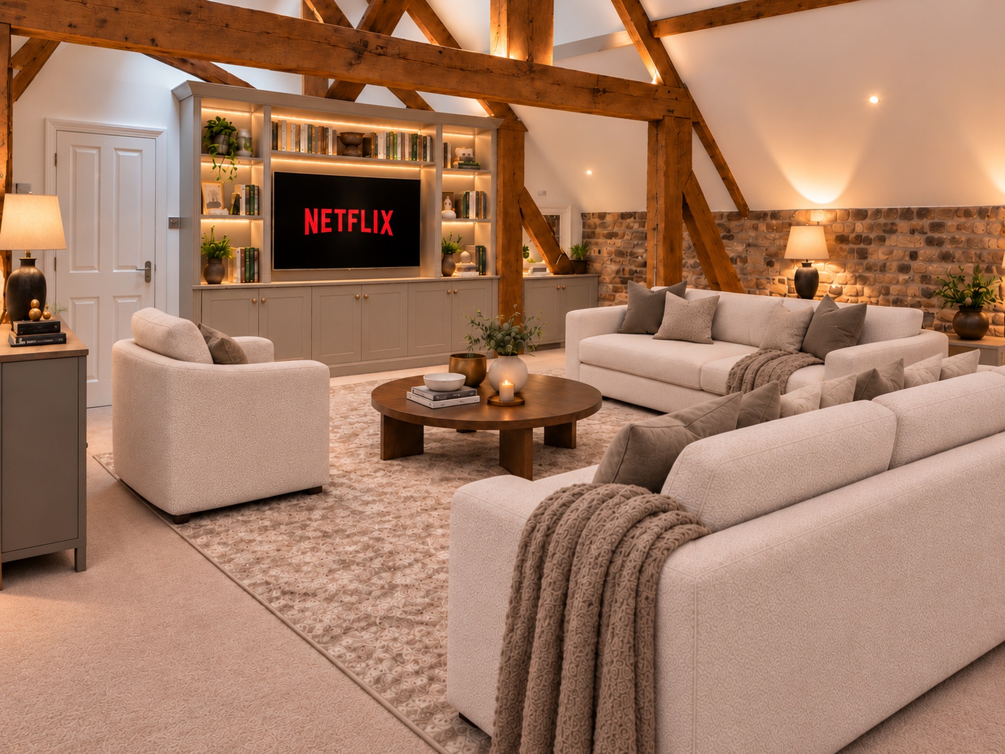 The Penthouse Above living and media room